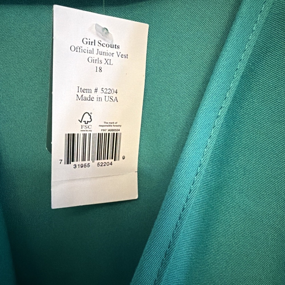 New with Tags-Girl Scouts Official Juniors Green Vest X-Large 18 Item #52204 - Picture 2 of 7